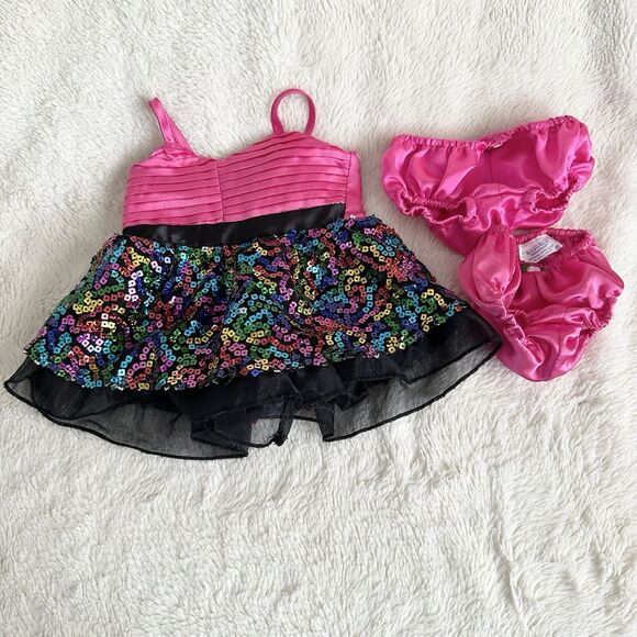 Build A Bear Pink Rainbow Sequin Dress With Panties Lot Of 3 Clothes Toys - Picture 1 of 6